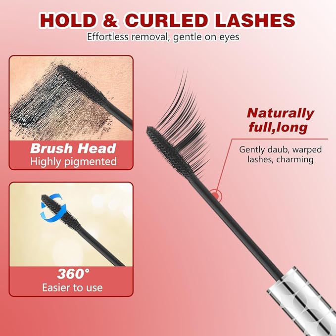 Mascara for Older Women 60 Plus, Lash Mascara, Waterproof, Flake & Smudge Resistant, Volume and Length for Mature Women with Thinning Lashes, hypoallergenic - 2Pcs (Black)