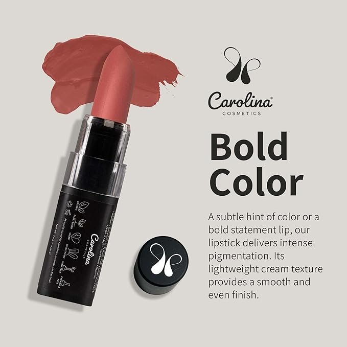 Carolina COSMETICS - Plant-Based Moisturizing Lipstick - Japa Mala Shade 0.15oz- Hydrating with Cocoa Oil, Gluten-Free, Vegan, Non-GMO, Paraben-Free - Lightweight Cream Texture