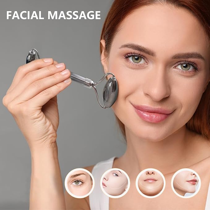 Stainless Steel Facial Roller - Metal Face and Eye Roller, Gua Sha Facial Tools Stainless Steel, Cooling Dual Sided Stainless Steel Facial Roller Massager