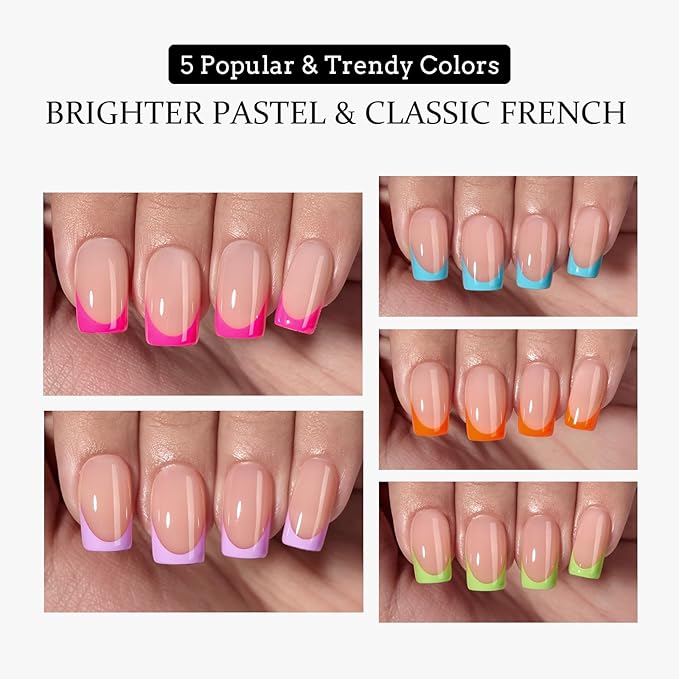 BTArtboxnails XCOATTIPS French Gel Nails - French Tip Press on Nails, Short Square Nail Tips, Brighter Pastel Soft Gel Nails False Nail, Soak Off Acrylic Fake Nails Extensions Art