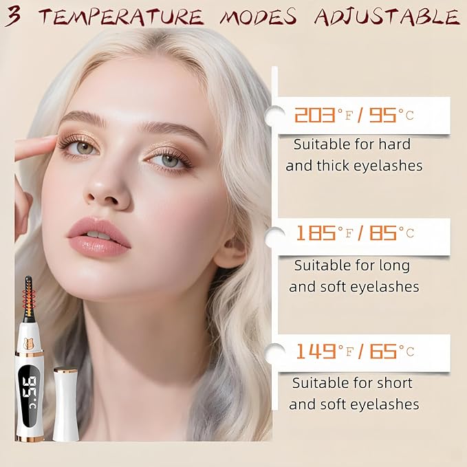 2025 Upgraded Heated Eyelash Curler – Fast 5s Heat-Up, USB Rechargeable Electric Eyelash Curler, 3 Temperature Modes, LED Display, Anti-Burn, 24H Long-Lasting Curl, Perfect Gift for Women (White)