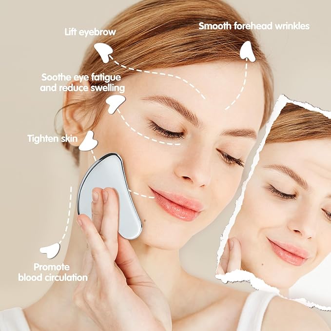 Flagest Stainless Steel Gua Sha Facial Tools - Face Massage Tools - Smooth Sturdy Metal Guasha Tool for Face Body Reduce Puffiness - Massage Scraper Heart Shape (Silver)