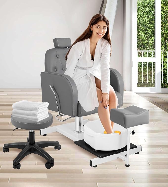 Pedicure Chair with Massage Foot Bath for Nail Tech and Foot Bath, Pedicure Chair 360 ° Rotation Height Adjustable Pedicure Unit Station (450graykou)