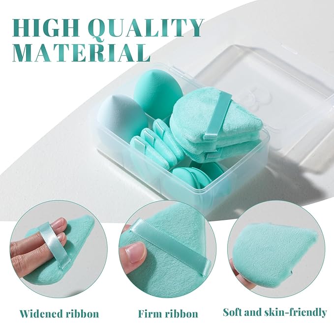 Makeup Sponge Set BS-MALLTriangle Puff 14 Pcs for Liquid, Cream, and Powder, Multi-colored and Mini Makeup Sponge (C-Green)