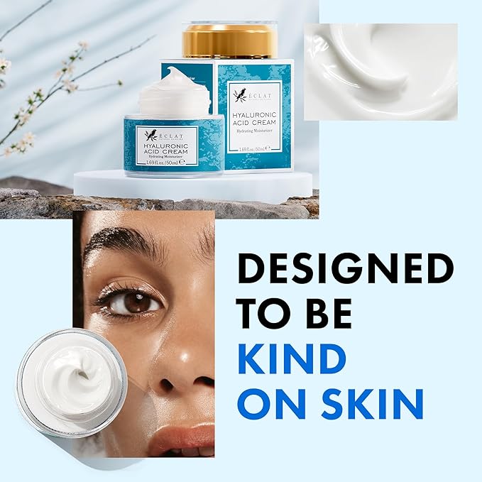 Eclat Skincare Hyaluronic Acid Moisturizer – Anti Aging Face Cream with Vitamin C, Hydrating Facial Moisturizer for Women & Men - Anti Wrinkle Day & Night Cream - Face Lotion - 1.7 fluid ounce