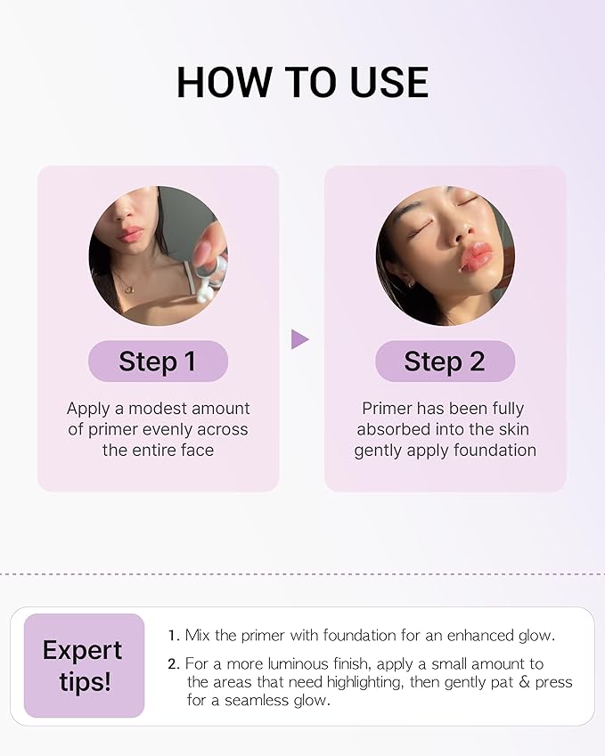 VDL Lumilayer Primer (Glowy Finish, 1.01fl oz) - Illuminating Pearl Makeup Base for Glowing Skin. Korean Makeup. Hydrating Radiance