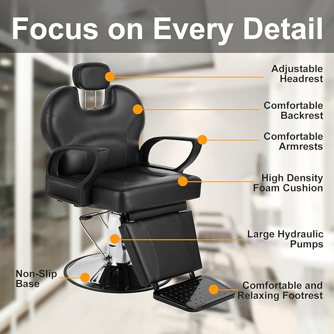 Salon Chair for Hair Stylist, 360 Degree Rotating Barber Chair with Heavy Duty Hydraulic Pump, Spa Beauty Equipment for Hair Stylists, Tattoo Artists, Cosmetologists (Black)