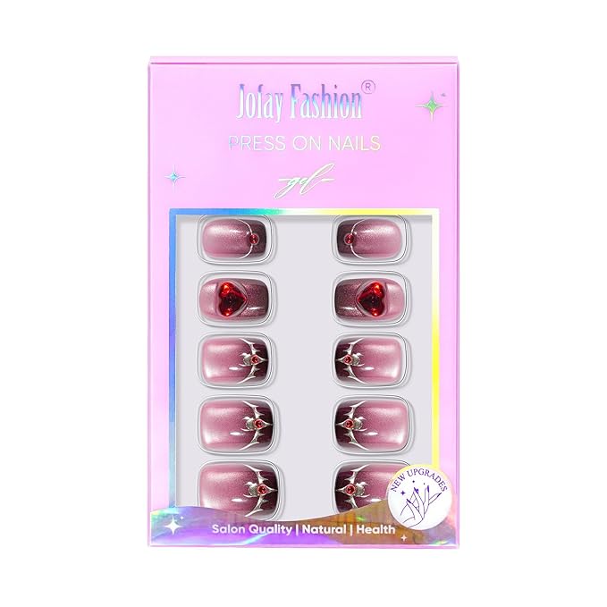 Halloween Press On Nails Short - Moonfang Glow, French Tip Press On Nails, Acrylic Square Halloween Nails Press On with Nail Glue, Fit Perfectly Stick On Nails in 16 Sizes - 32 PCS Soft Gel Kit