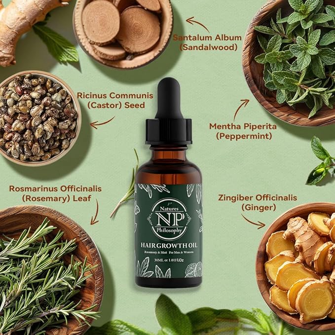 NP NATURES PHILOSOPHY Rosemary Mint Hair Growth Oil, Stimulates Hair Regrowth, Anti-Hair Loss, Nourishing Scalp Treatment for Thicker Fuller Hair, Aussie Hair Growth Products for All Hair Types