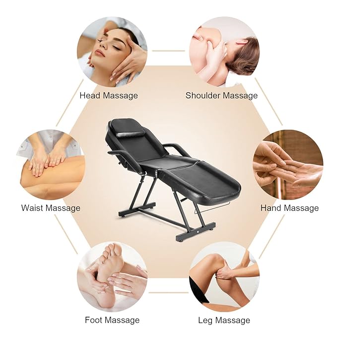 Artist hand Massage Table Adjustable Massage Bed with Barber Stool Spa Bed Salon Massage Equipment Barber Chair Salon Chair Black