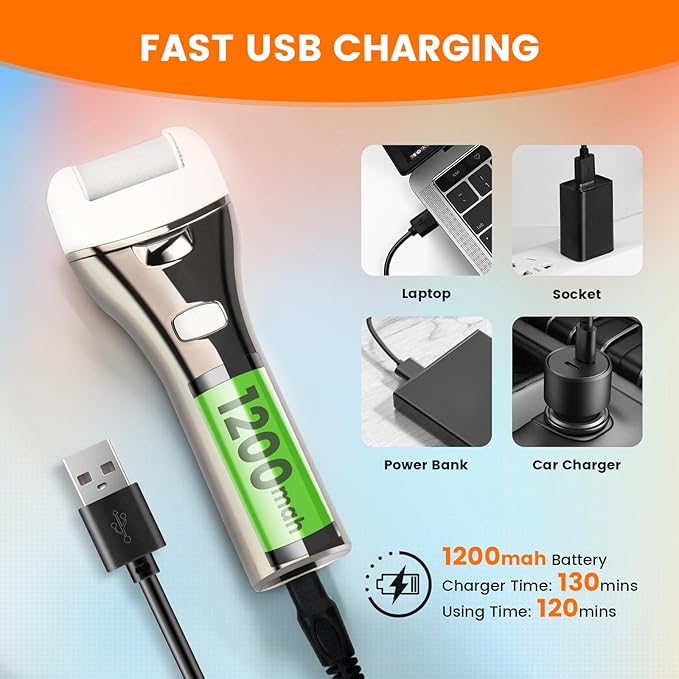 Electric Foot Callus Remover, Rechargeable Portable Electronic Foot File Pedicure Kits, 3 Roller Heads, 3 Speed, Battery Display for Remove Cracked Heels Calluses and Dead Skin