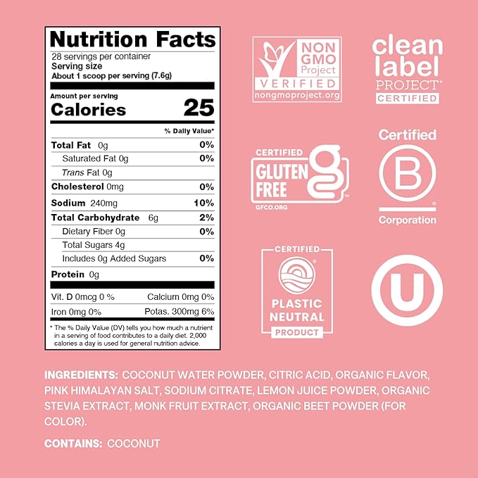 Cure Hydration | Plant-Based Electrolyte Drink Mix | No Added Sugar | Dehydration Relief Powder Made with Coconut Water | Non-GMO | Vegan | 28 Servings Jar - Strawberry Kiwi
