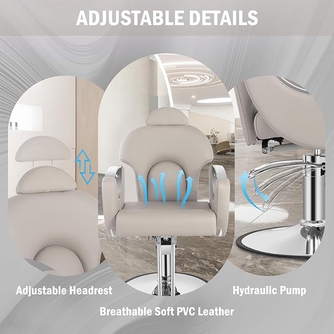 Reclining Salon Chair, Hydraulic Barber Styling Chair for Hair Stylist, 360 ° Swivel Hair Braiding Hairdresser Chairs, Height Adjustable Spa Beauty Equipment for Barbershop, Grey Silver