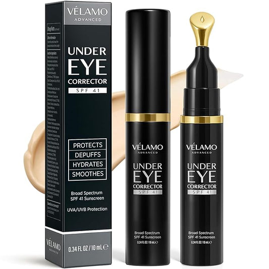 VELAMO ADVANCED Luminous Eye Corrector SPF 41: Under Eye Color Corrector for Dark Circles, Fine Lines & Puffiness - Hydrating Anti Aging Eye Cream with Ceramides Complex - Medium, 0.34 FL OZ/10mL 2Pcs