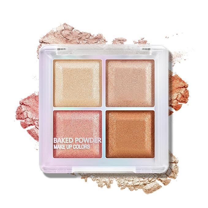 Boobeen Blush and Highlighter Palette- 4-color Metallic Shimmer Shadow Powder, Illuminator Makeup Set for Shading, Highlighting & Defining the Face