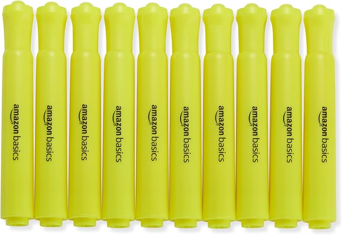 Amazon Basics Highlighters 12 Pack, Yellow Colors, Chisel Tip,Bible Highlighter,Office and School Supplies