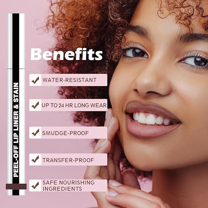 Lip Liner Stain Peel Off with Tweezer, Long Lasting Matte Lip Tattoo, Highly Pigmented Color Lip Makeup, Waterproof, Transfer-proof Lipstain for Women, for All Skin Types