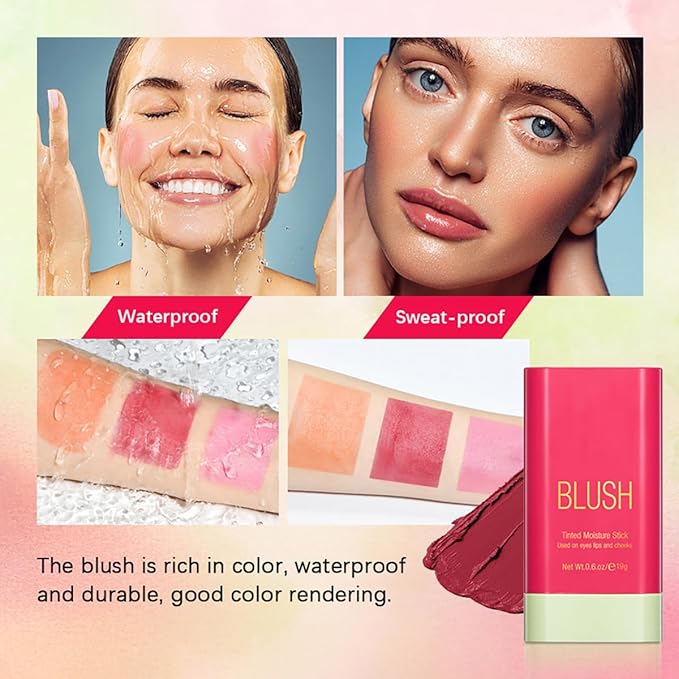 Multi-Use Makeup Blush Stick, Cream Blush Stick, Tinted Solid Moisturizer Stick for Cheek & Eyes & Lips, Waterproof Natural Nude Makeup, Suitable for All Skin (1#Shy Pink)