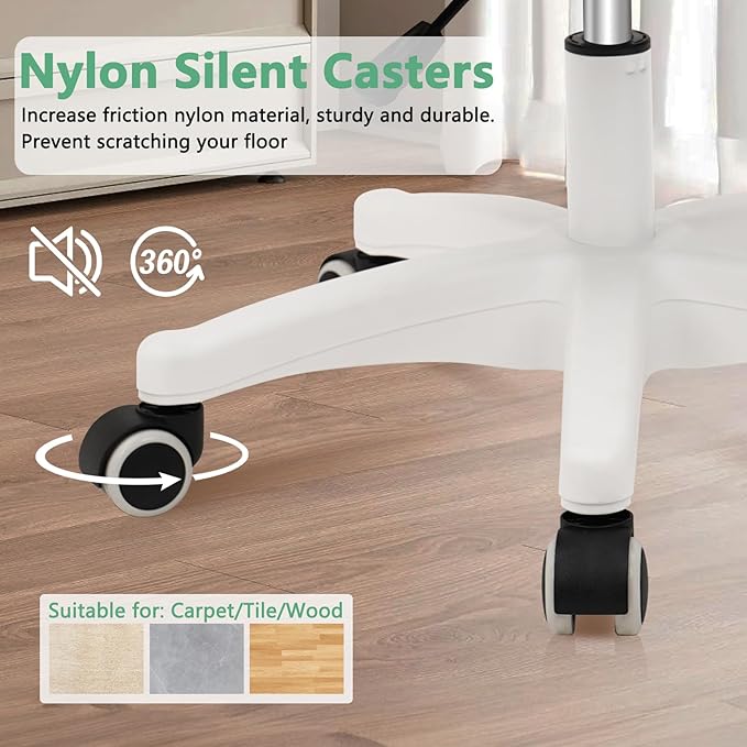 Small Rolling Stool with Backrest - 360° Swivel Rolling Chairs with Wheels,Adjustable Height Armless Vanity Chair, Thickened Seat Cushion Stool Chairs for Spa, Shop, Salon, Massage, Beige, 2 Pack