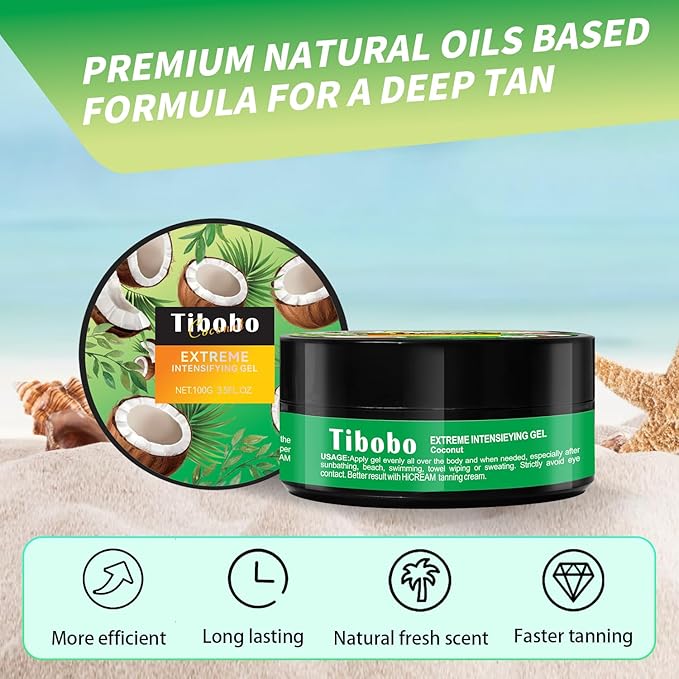 Intensive Tanning Gel, Browning Tan Accelerator Cream, Outdoor Indoor Sun Tanning Oil Lotion with Carrot, Fast Deep Bronzer & Long-Lasting Glow, 3.5 Fl Oz, Tropical Coconut Scent