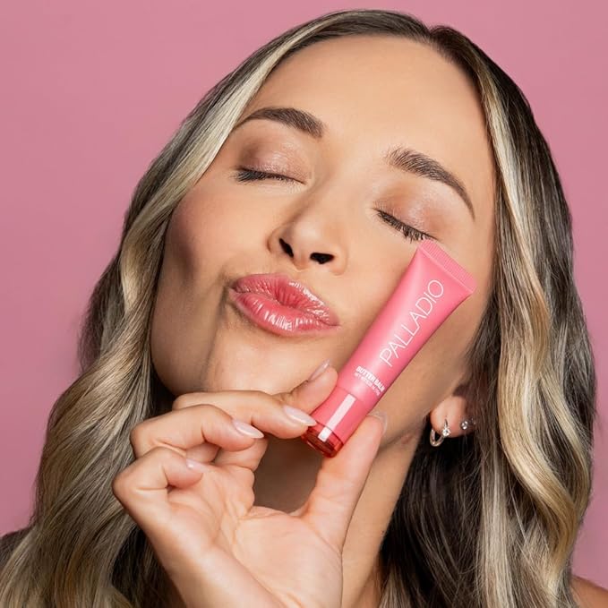 Palladio Butter Balm - Hydrating Lip Balm with Sheer Tint, Aloe, Peptides, Shea Butter, and Vegan Formulation for Instant Moisture, Shine, and Soothing Lip Care, Strawberry Shortcake