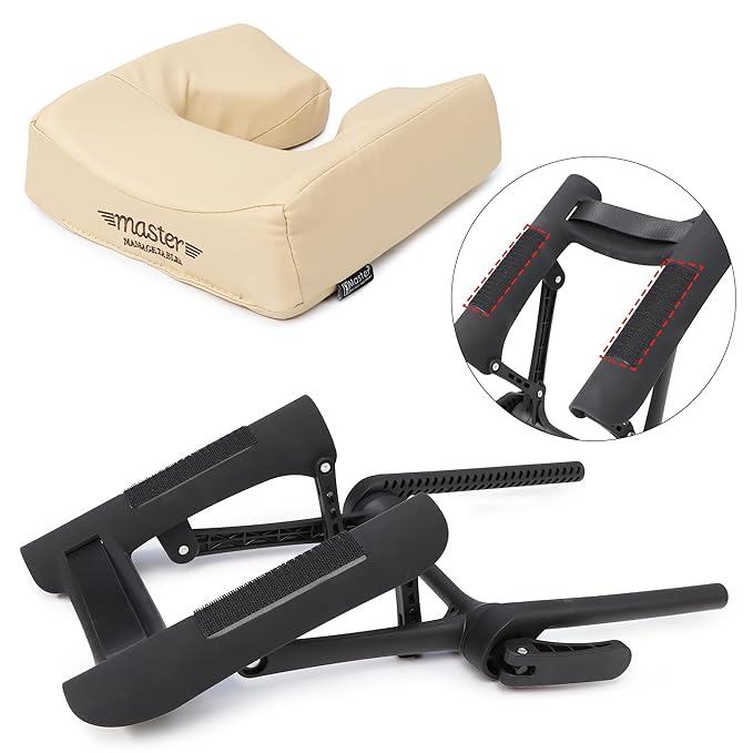 Master Massage Deluxe Adjustable Ergonomic Dream Face Cradle and Ergonomic Dream Face Cushion Pillow with Memory Foam -Face Pillow Set - Massage Table-Massage Chair Headrest Platform Set- (Cream)