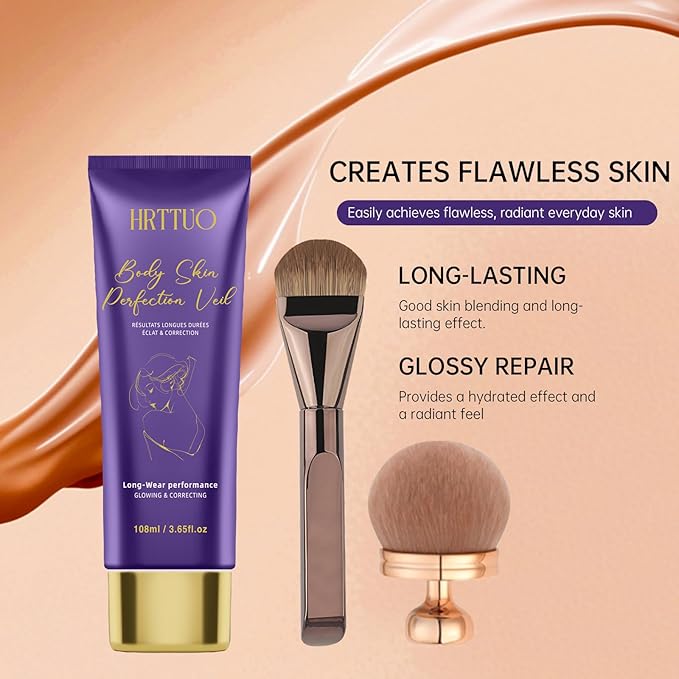 Body Coverage Perfector with Brush - Waterproof Leg & Body Makeup for Skin Imperfections & Uneven Tone, Transfer-Resistant Natural Finish Concealer, Flawless Looking Legs (Golden Radiance)