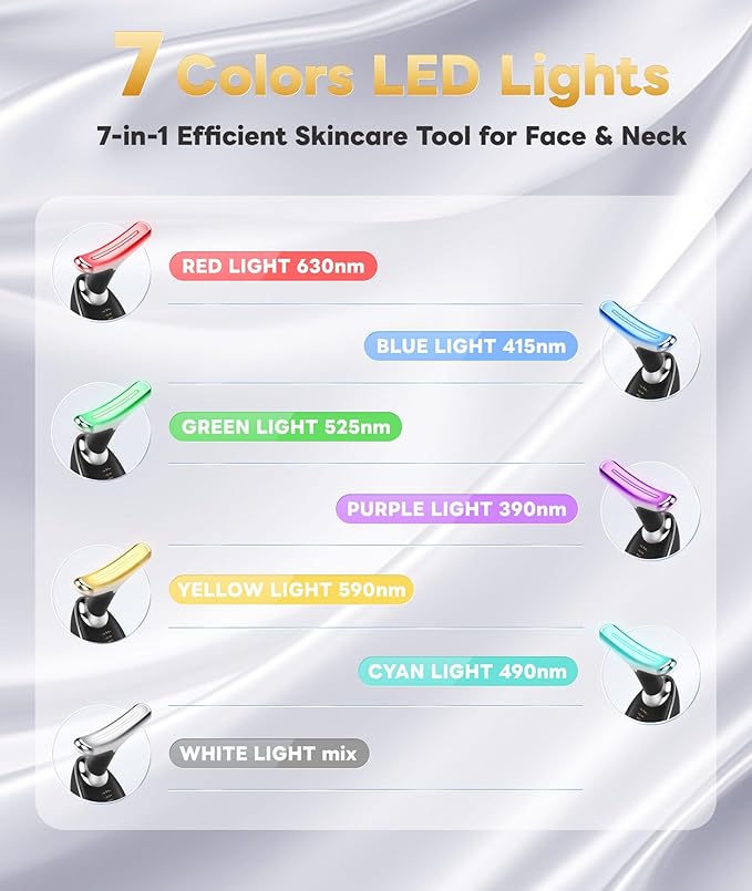 Light Based Multifunctional Facial Massager, 7 Color Portable Face Massager Tool for Skin Care, Glossy Black