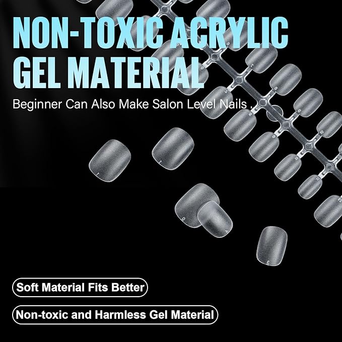 TOMICCA Extra Short Oval Nail Tips, Acrylic Double Sided Matte Fake Nails for Extension,240Pcs 15 Sizes Press On Nail Tips for Home DIY Art Women Girls