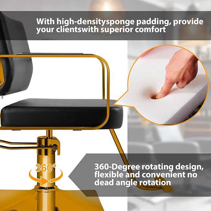 Salon Chairs for Hair Stylist Chair Hydraulic Pump Hair Salon Chair 360 Degree Rotating Barber Chair, Spa Beauty Equipment for Hair Stylists, Tattoo Artists, Cosmetologists (Not Tilting)