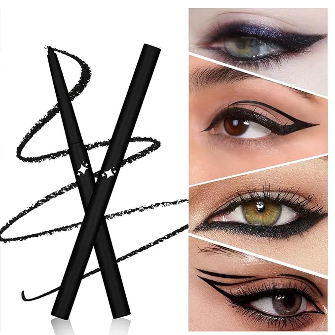 Black Eyeliner Pencil Waterproof Black Pencil Eyeliner Retractable black gel eyeliner Smudge-proof Long Lasting Hypoallergenic (12# black shimmer)