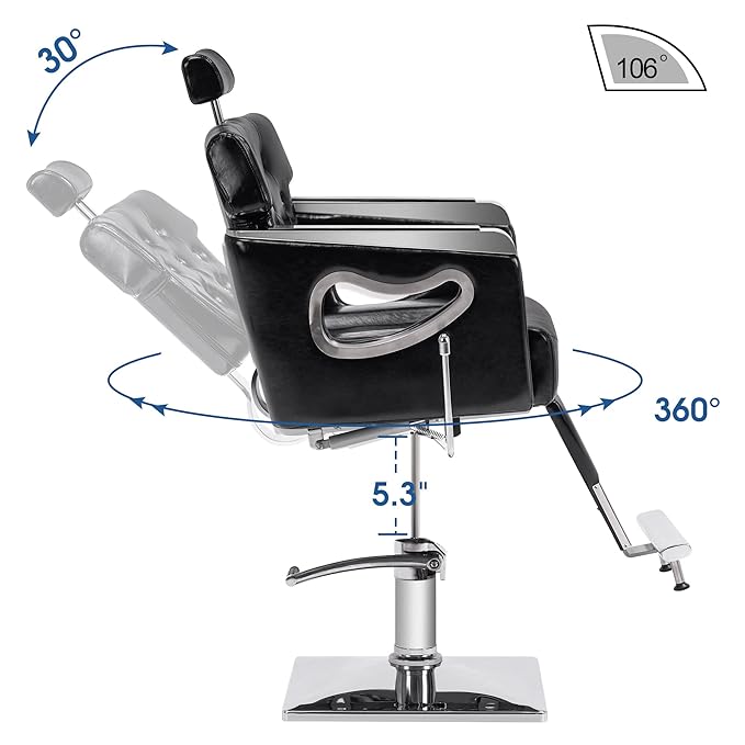 BarberPub Barber Chair Reclining Salon Chair for Hair Stylist, Antique Hair Spa Salon Styling Beauty Equipment 8132 (Black)