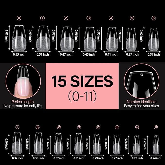 AILLSA Long Coffin Nail Tips - 450pcs Thickened Pre-shaped False Nail Tips Half Matte Nails Tips, Acrylic Fake Nails Extension for Home Salon DIY