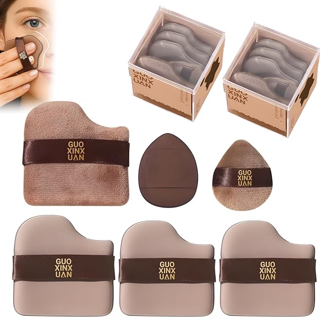 2 Box Guoxiaoniu Chocolate Color Quick Makeup Foundation Puff Set，Sponge Air Cushion Powder Puff，Mini Powder Puff Collection (1 Box of 6 PCs)