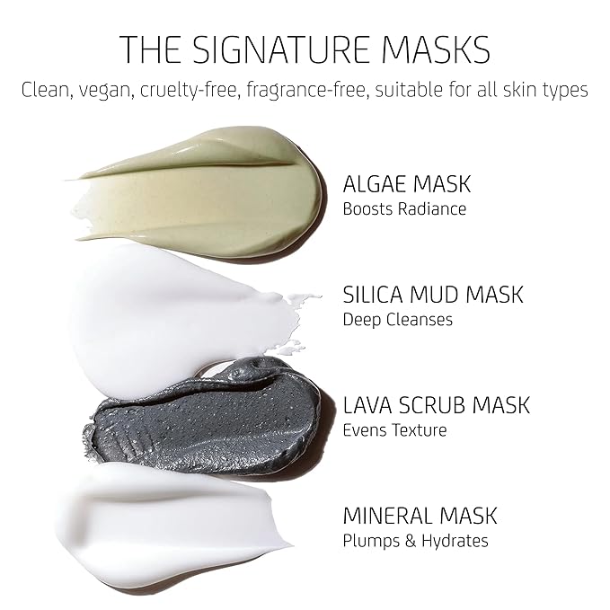Blue Lagoon Signature Masks Travel Set, Includes Facial Mask Targeting Hydration, Calmness, Exfoliation & Nourishment, Leaving Skin Glowing and Radiant, 4 pack Skincare Gift Set