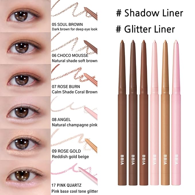 BBIA Last Auto Gel Eyeliner 17 Color – Multi-Use Longwear & Waterproof Mechanical Eye Liner Easy Drawing with Smooth Texture Smudge-Resistant Shadow & Glitter Vegan Korea Eye Makeup (07 ROSE BURN)