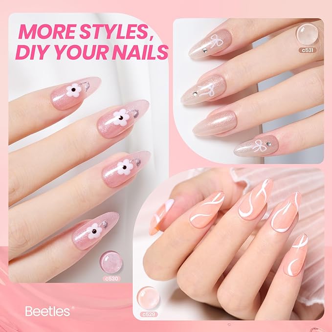Beetles Jelly Gel Nail Polish Set - 6 Colors Nude Pink Brown Shimmer Giltter Fall Gel Polish Kit Sheer Transparent Effect Soak Off UV Lady with Dreams Collection Gift for Women