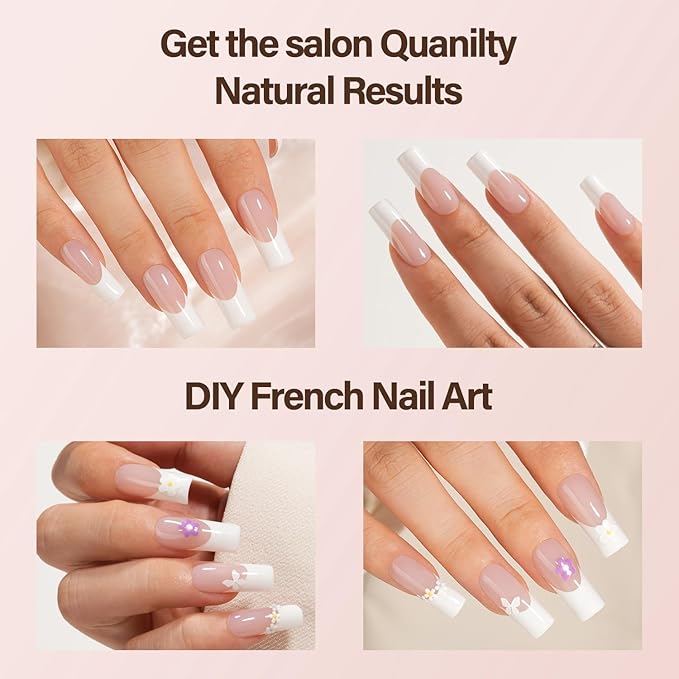 Vansiho French Gel Nail Tips, 150Pcs Long Square Gel Nail Tips, French Tips Press on Nails, French Square No Need to File 3 in 1 Pre-French Gel Tips, Fake Nails for Nail Art DIY 15 Sizes