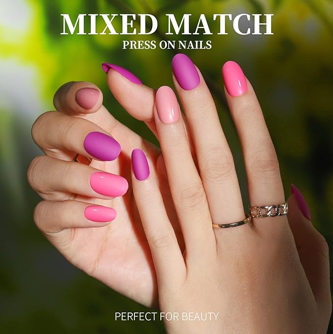 Teenitor Short Oval Press On Nails, 24 Colors Press On Oval Nails, 576pcs Press On Round Fake Nails, 12 Sizes Glue On Nails Short Almond Press On Nails with Nail Glue, Nail Adhesive Tabs