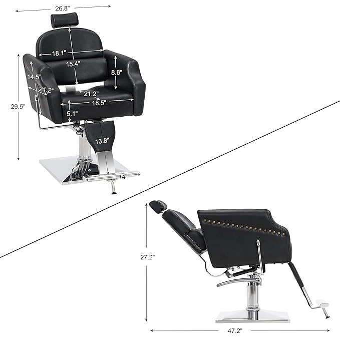 BarberPub Classic Recliner Leathern Barber Chair Antique Heavy Duty Hair Spa Salon Styling Beauty Equipment 3125