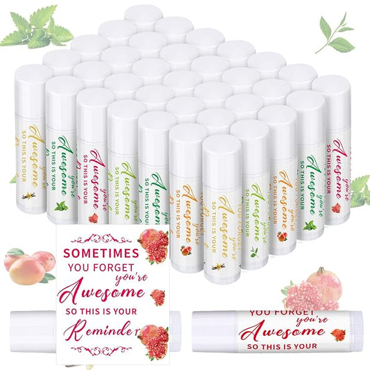 Dunzy 50 Pcs Thank You Gift Lip Balm Bulk Baby Shower Party Favors Bridal Shower Favor Lip Care with Assorted Fruit Flavors Thank You Lipstick for Guest Basket Gift Stuffer (Leaf)