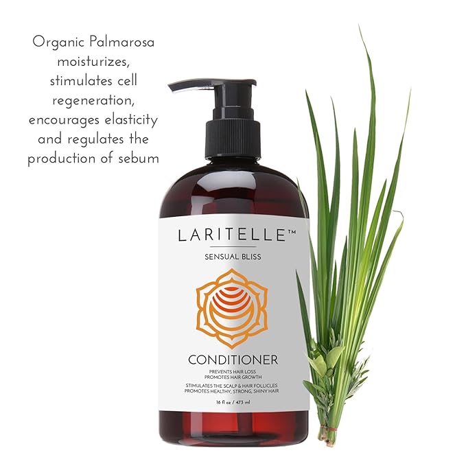 Laritelle Organic Conditioner Sensual Bliss – 16 oz – Deep Hydration & Anti‑Thinning, Organic Argan • Babassu • Apricot Kernel Oils & Keratin Protein – Color‑Safe, Cruelty‑Free
