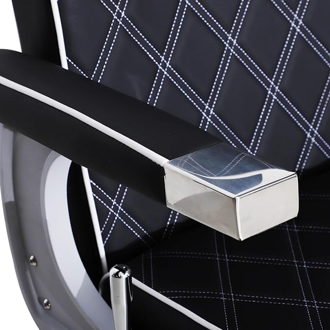 BarberPub Heavy Duty Metal Vintage Barber Chair All Purpose Hydraulic Recline Salon Beauty Spa Shampoo Equipment 3825 (Black with White Stitches)