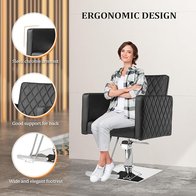 Salon Chair for Hair Stylist Wide Seat, Hydraulic Barber Chair with Aluminium Alloy Footrest, Black Hair Salon Chair Styling Heavy Duty, Beauty Spa Cosmetology Shampoo Hairdressing Equipment