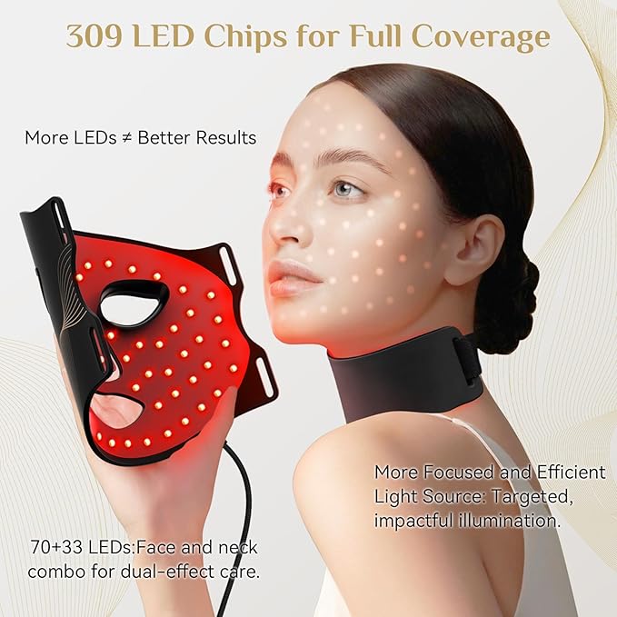 FOLOKE LED Light Therapy Mask Skin Care, 103 3-in-1 Fusion LED Beads, LEDs face mask & neck mask Infrared Red - Wavelength for Home Use, – Advanced Skincare Made Easy(Licorice)