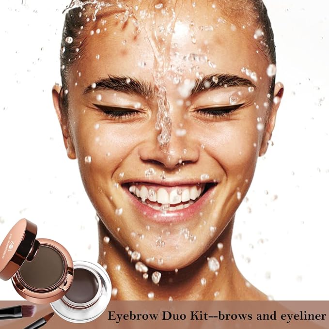 Cream Eyebrow Duo Kit, Brow Powder and Eyeliner Gel, Eye Brow Pomade Waterproof Highly Pigmented, Filler Thicker Brows, with Dual Head Brush