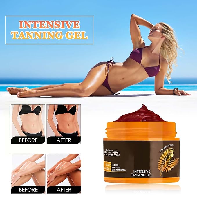 Luxury Intensive Tanning Gel, Natural Tanning Accelerator Lotion， Brown Tanning Gel, Natural Tanning Accelerator Cream Gel, for Sunbeds & Outdoor Sun (2pcs)