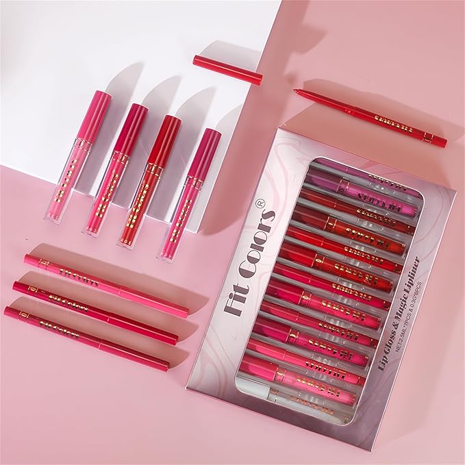 13Pcs Matte Liquid Lipstick + Lip Liner Pens Set, 6 Matte Lipstick+6 Matching Smooth Lipliner+ 1Pcs Lip Plumper Makeup Set Kit, Waterproof Long Lasting 24 Hour Lip Makeup Christmas Gifts for Women