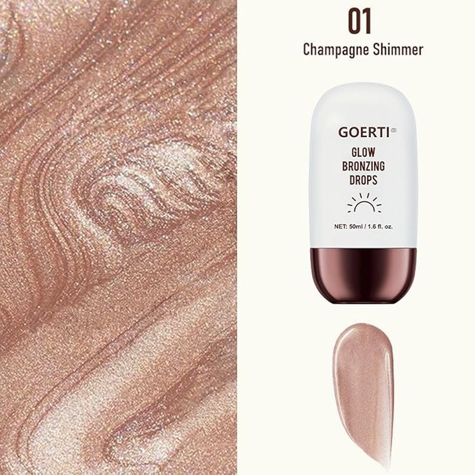 Body Shimmer Oil – Liquid Highlighter for Glowing Skin, Waterproof & Long-Lasting Body Makeup for Face, Arms, Legs & Shoulders, Bronze Illuminating Glow Lotion, 1.6 Fl Oz (01#/ Champagne, 50ml)