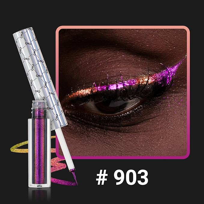 CHARMACY Multichrome Eyeliner Liquid Liner, Metallic Glitter Shimmer Eyeliner, Long Lasting High Pigmented with Waterproof & Smudge Proof Formula, Ultra-Fine Tip PURPLE GOLD GREEN 903